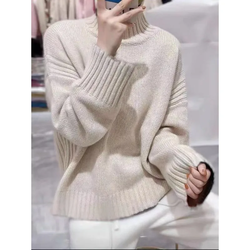 

Women's Sweater Turtleneck Soft Wool Knitted Pullover Casual Loose Warm Winter Knit Top Tricots Knitwear Solid Color 2025