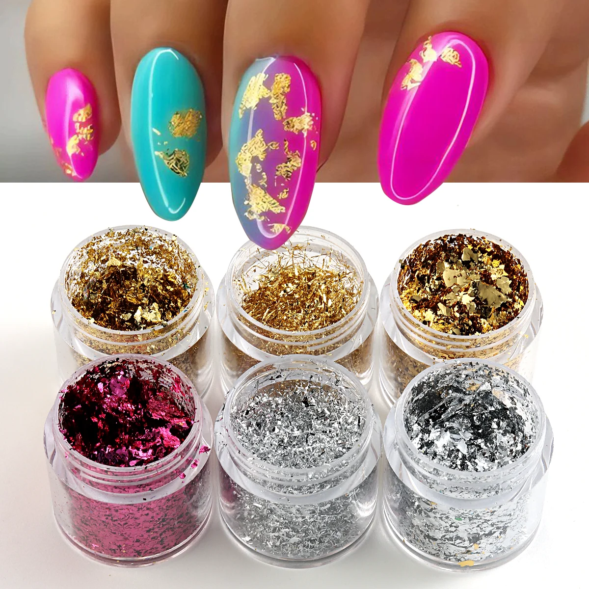 

Nail Art Gold Leaf Marble Irregular Gold Foil Flakes Silver Glitter Sequins Aluminum Flakies Manicure Paillette Decors LE10G-JB