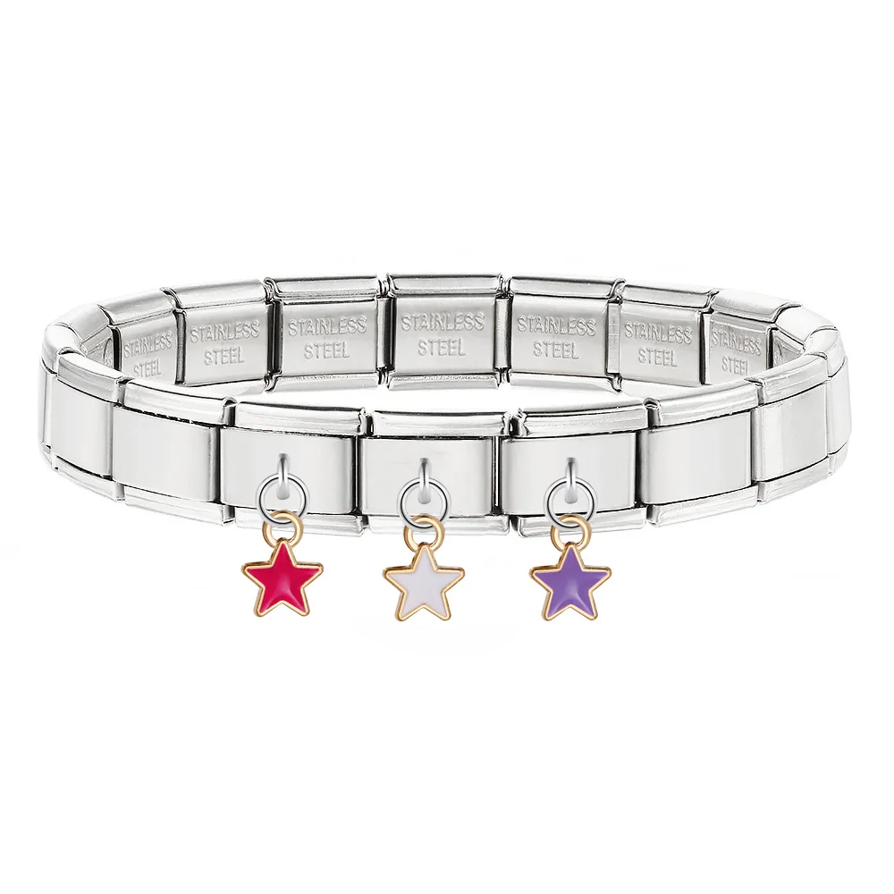 Women Men Colorful Glaze Star Pendant Italian Charm Links Fit 9mm Trendy Stainless Steel Bracelet Making DIY Jewelry Accessories