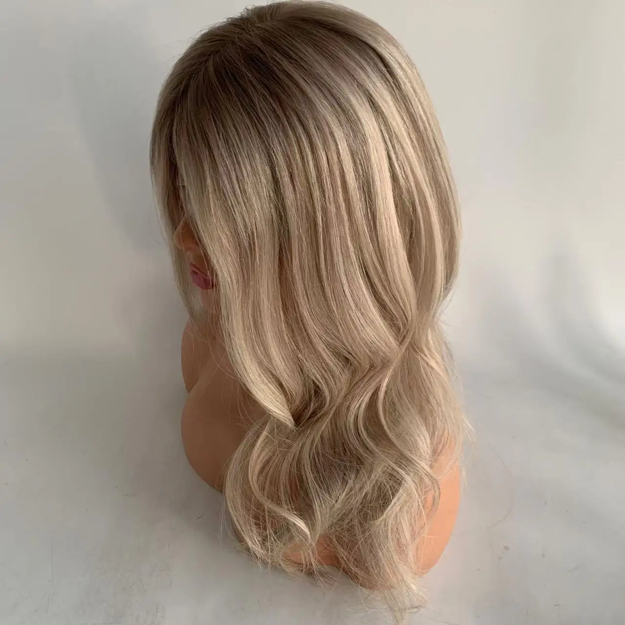 Silk Top Silicone Cap Medical Gluless Wig Ash Blonde Color Replacement European Human Hair For Alopecia Or Cancer