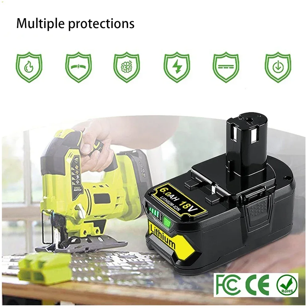 BATTOOL 6.0Ah 18V Lithium Replacement Battery For Ryobi P108 ONE+Plus P102 P103 P104 P107 P108 P117 Cordless Tools Battery