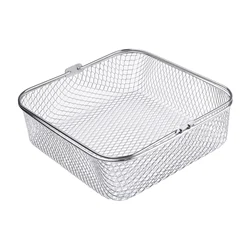 Square Stainless Steel Air Fryer Basket For 5.8QT 6QT Air Fryer Accessories 20*20*6cm For Chicken Steak Desserts Snacks Fried