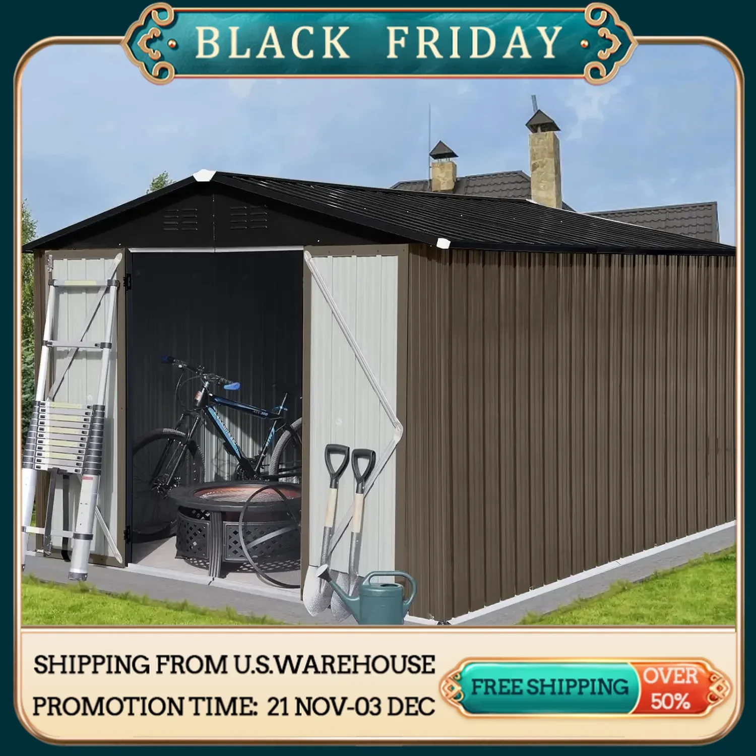 Tools Storage Shed Outdoor Garden Shelter Prefabricated Warehouse Lawnmowers Sheds Buildings Supplies Home