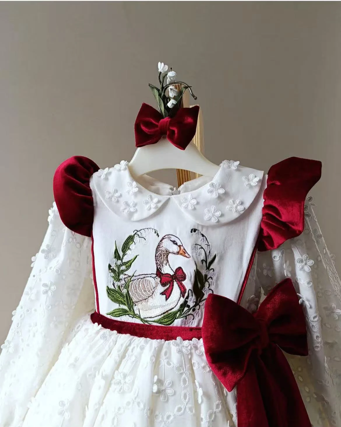 0-12Y Baby Girl Autumn White Duck Embroidery Turkish Vintage Lolita Princess Ball Gown Dress for Birthday Holiday Casual Eid