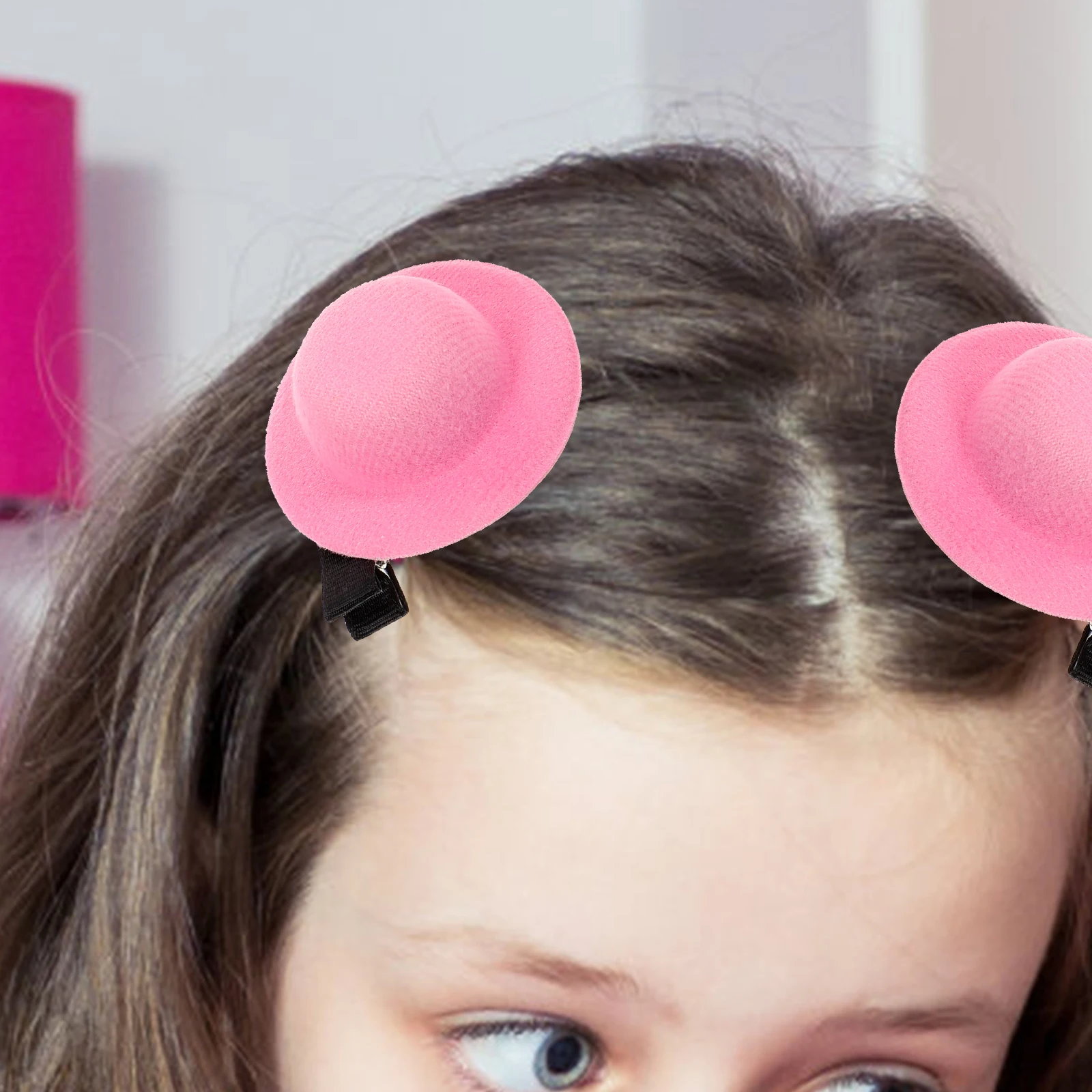 

5 Pcs Mini Straw Hat Hair Clips Cute Tiny Fabric Decorative Accessories for Little Girl Pink Hairstyle Party Headb