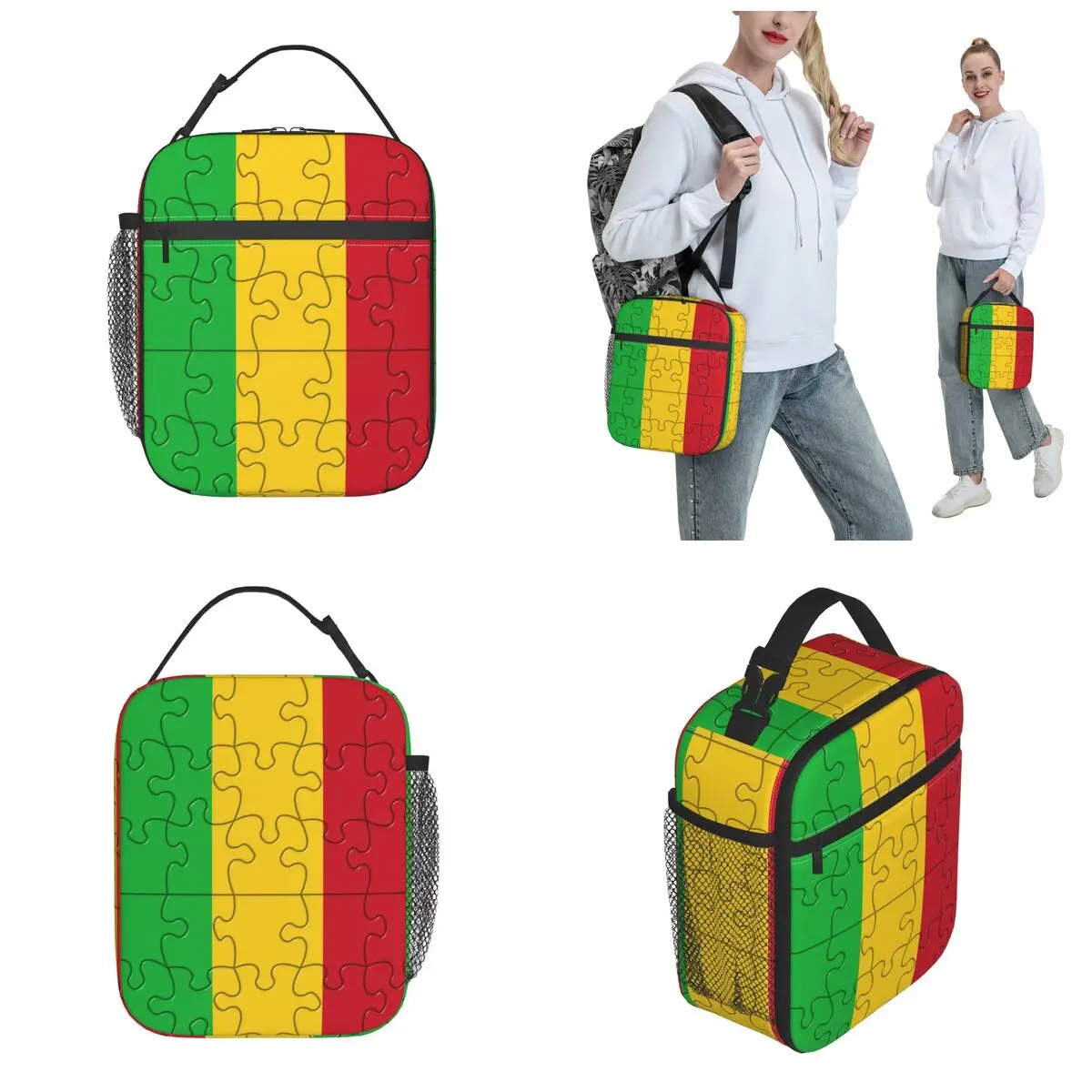 Mali Flag Puzzles Insulated Lunch Bag Storage Food Box Reusable Thermal Cooler Bento Box Work