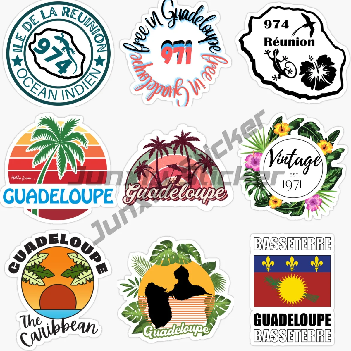 

GUADELOUPE 971 974 National Flag and Emblem Car Stickers Laptop Truck Van Bicycle Motorcycle Vinyl Self-adhesive Decal