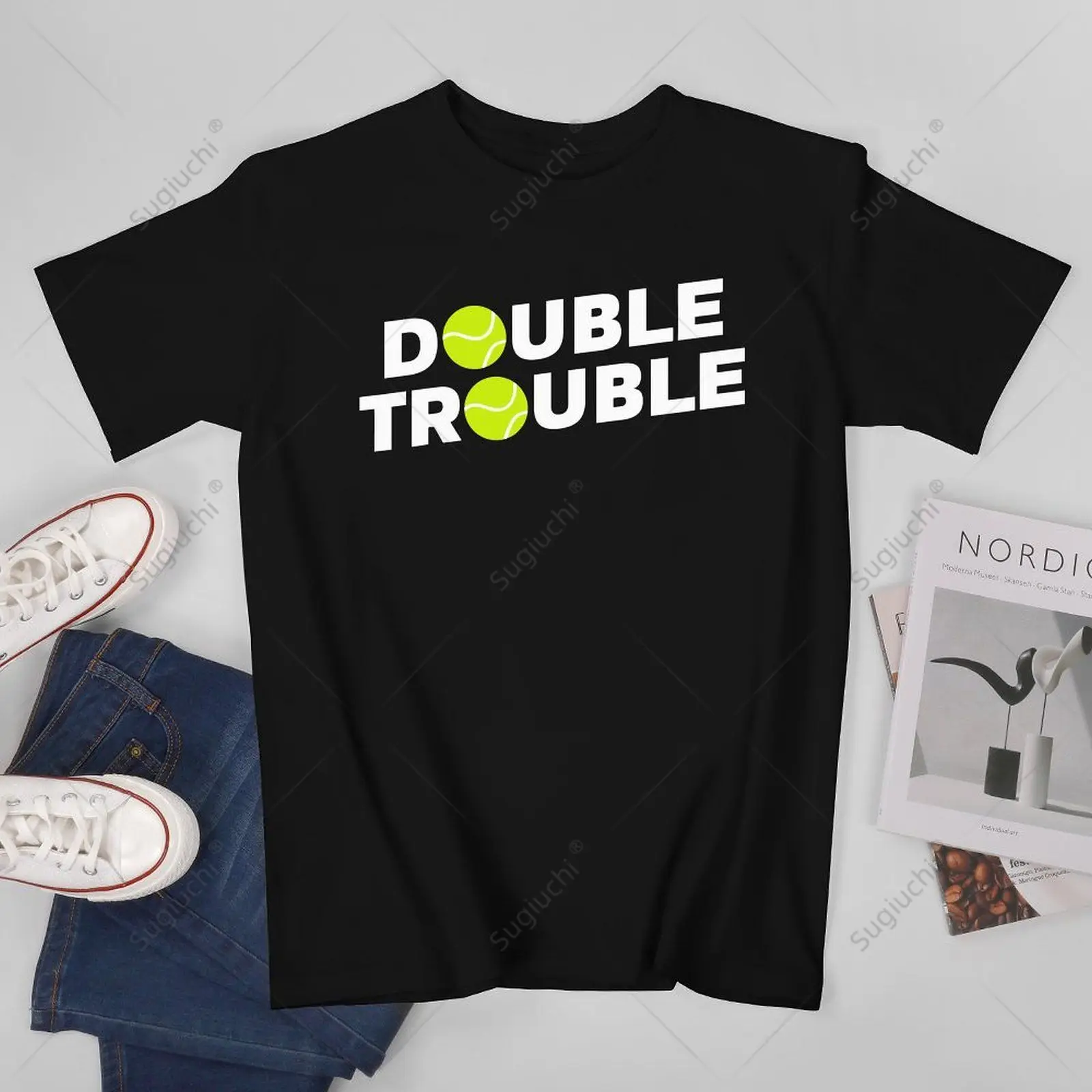 

Unisex Men Double Trouble Funny Tennis With Tennis Balls Tshirt Tees T Shirts Women Boys 100% Cotton T-Shirt