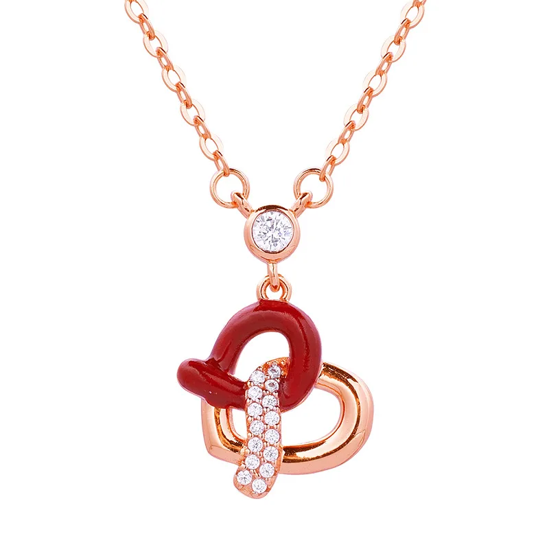 Luxury Shiny Cold Enamel Zirconium Concentric Knot Pendant Necklace for Ladies High-End Valentine's Day Gift Elegant Collar Chai