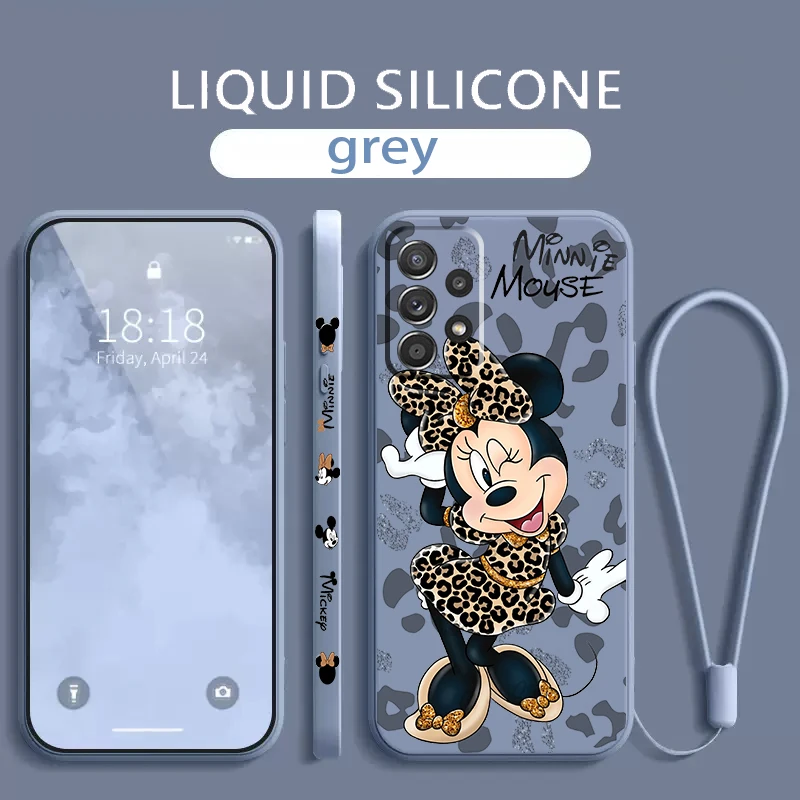 Minnie Mouse Anime Phone Case For Samsung Galaxy A73 A54 A53 A33 A52 A32 A22 A71 A51 A21S A03S 4G 5G Liquid Left Rope Soft Cover