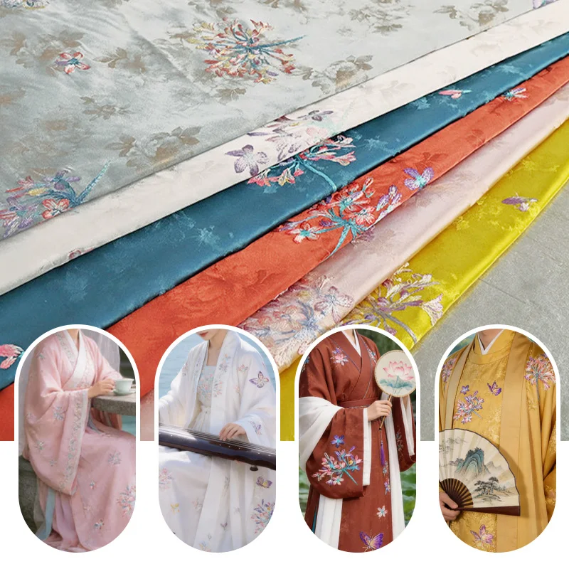 

Floral Embroidered Brocade Fabric for Blouses Chinese Cheongsam Hanfu Vests Cardigans DIY Sewing Cloth