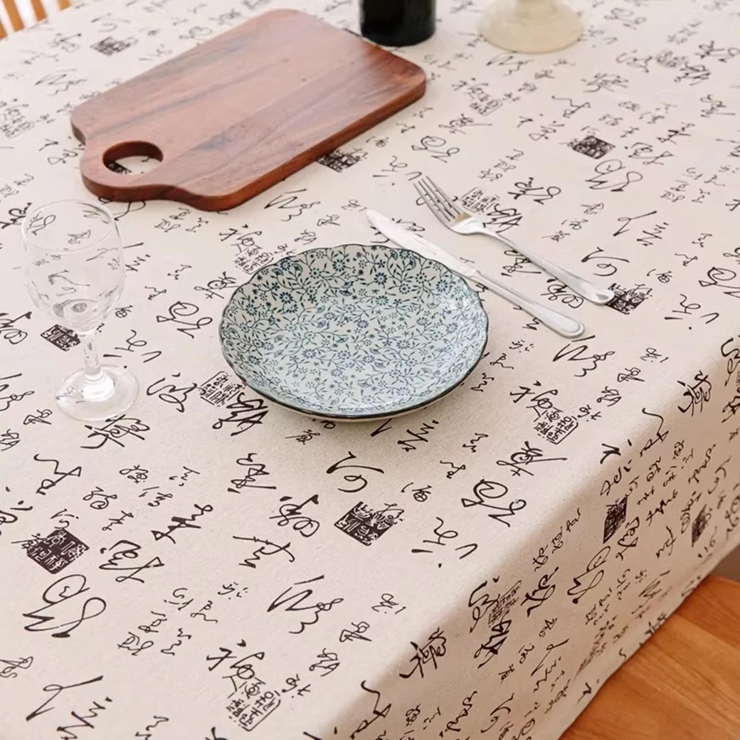 Cotton Linen Chinese Style Calligraphy Zen Tea Table Cover Cloth Classical Fresh Rectangular Desk Mat for Home Decor