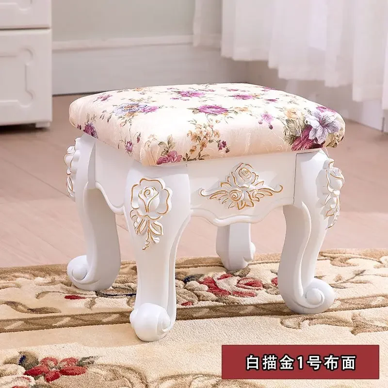 European Style Modern Adult Household Shoe Changing Carved Ottomans Makeup Simple Creative Fabric Light Luxury Square Stools