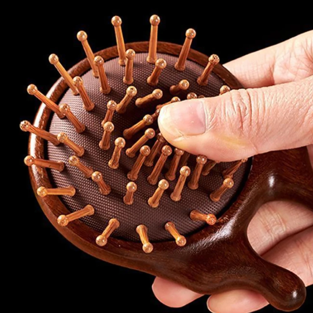 Mini Sandalwood Air Cushion Comb Wooden Scalp Massager Anti Static Detangler Hair Brush Salon Hairdressing Tools Daily Home Use
