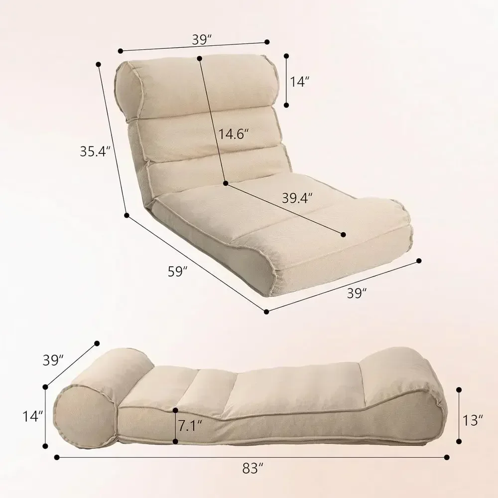 Adjustable 5-Position Patio Lounge Chair with Waterproof Sunbed for Outdoor, Pool, or Beach, Beige