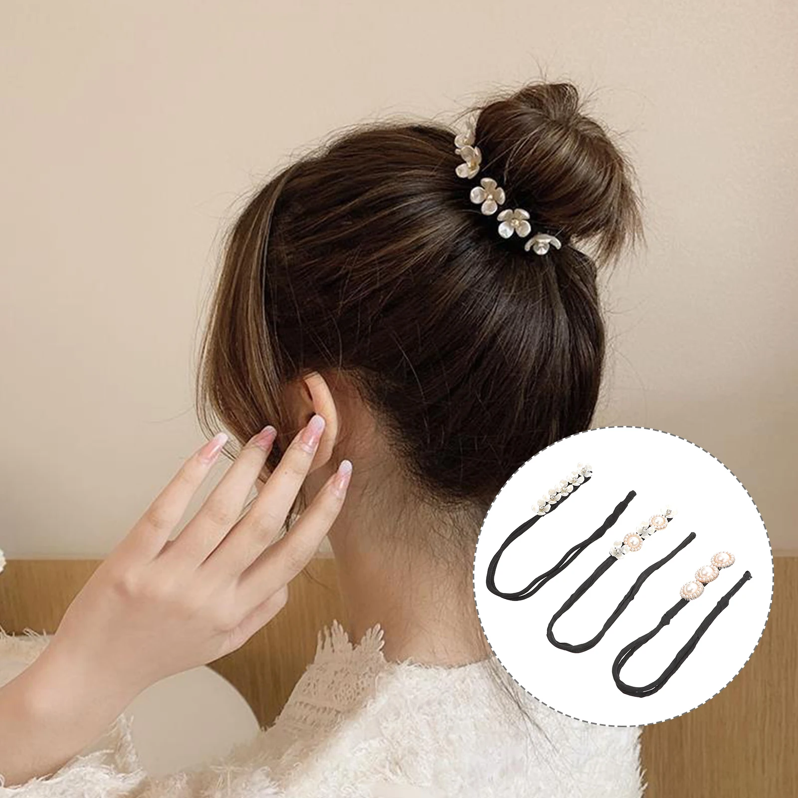 

3 Pcs Pearls Hair Bun Maker Shaper Donut Lazy Curler Accessories Women Pearl Decorated Buns Updo Styling Daily Sports Outgoing
