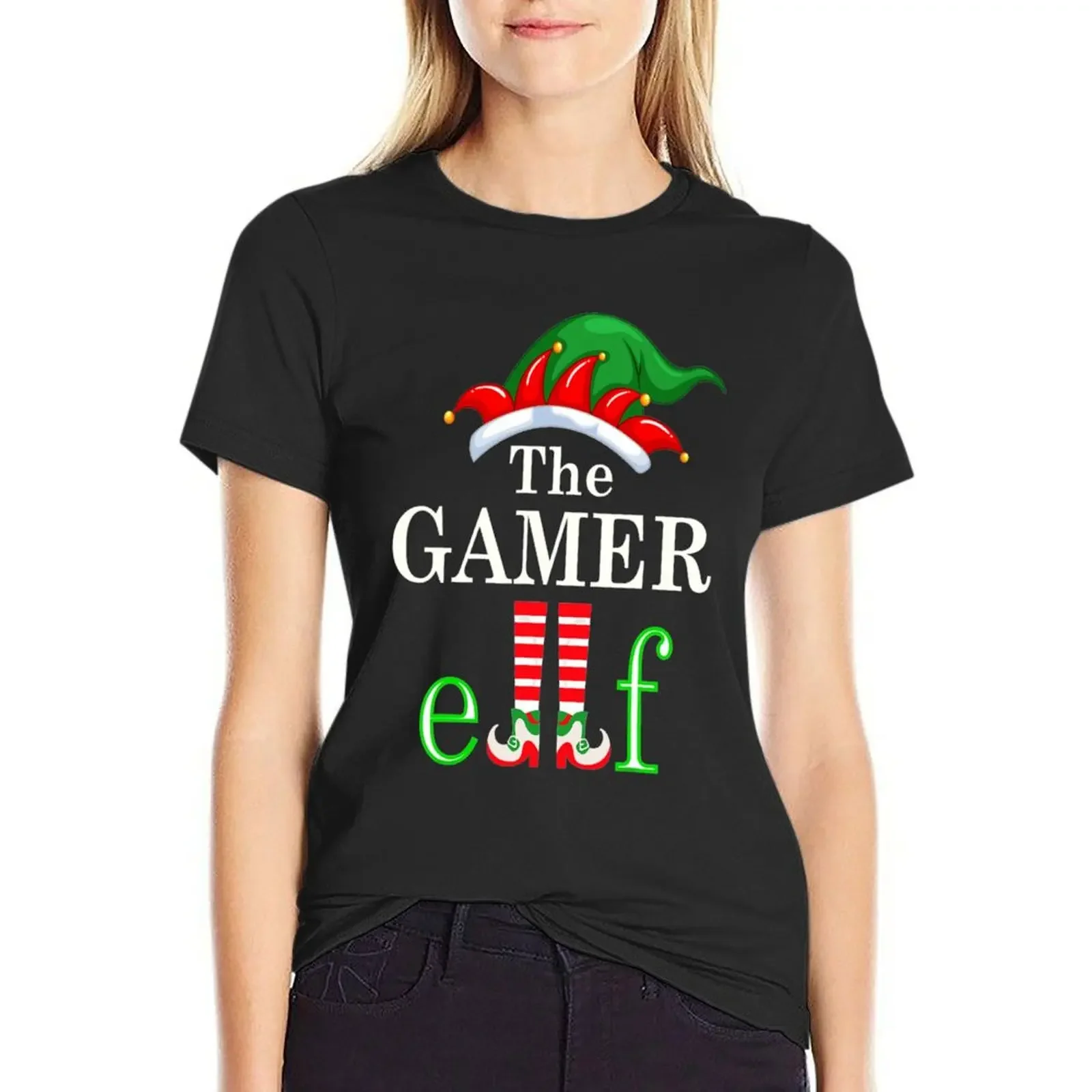 

Gamer Elf Family Matching Group Christmas Pajama T-Shirt Aesthetic clothing blanks plus size tops funny t shirts for Women