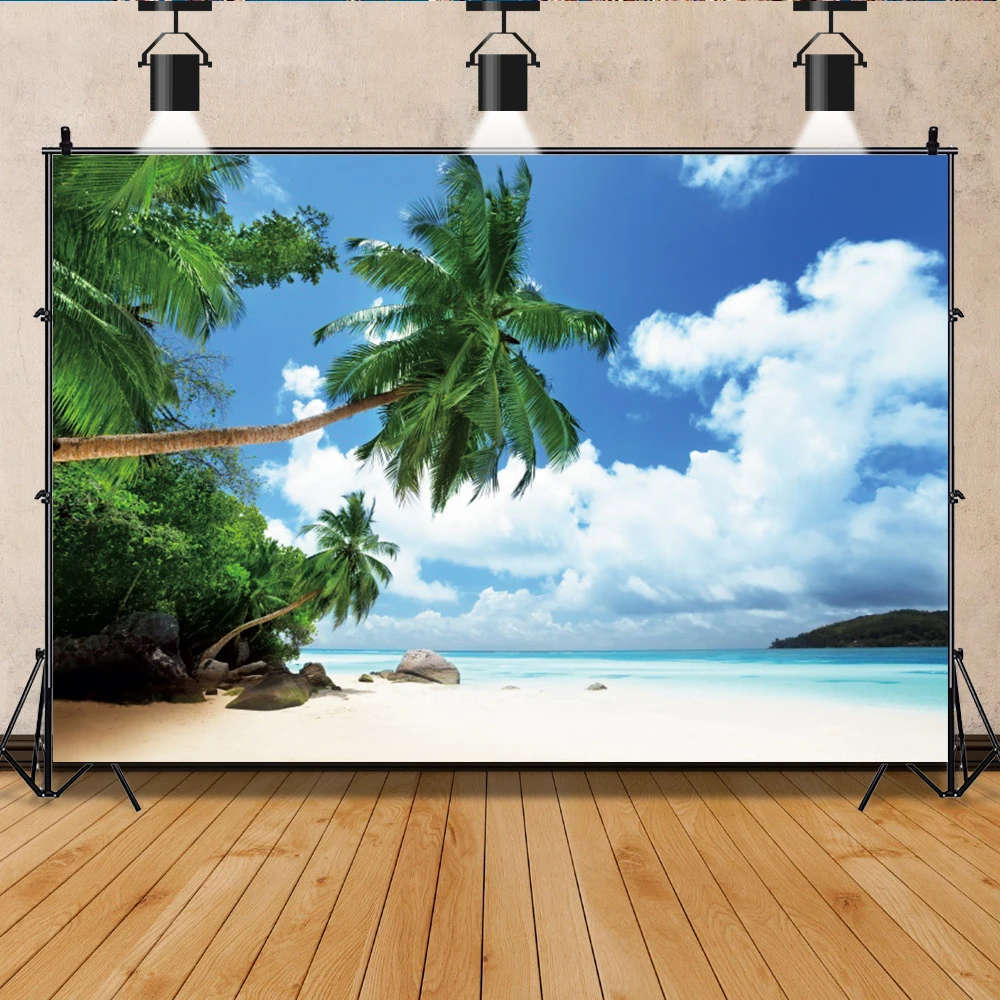 Тропический пляжный фон для фотосъемки морской пляж Пальма природный пейзаж детский день рождения Свадебный душ Вечеринка студийный фон