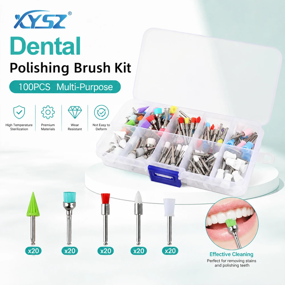 100pcs/box Dental Prophy Brushes Polishing Polisher Disposable Latch type Mixed color Plat Nylon Bristle Brush Dentistry Tools