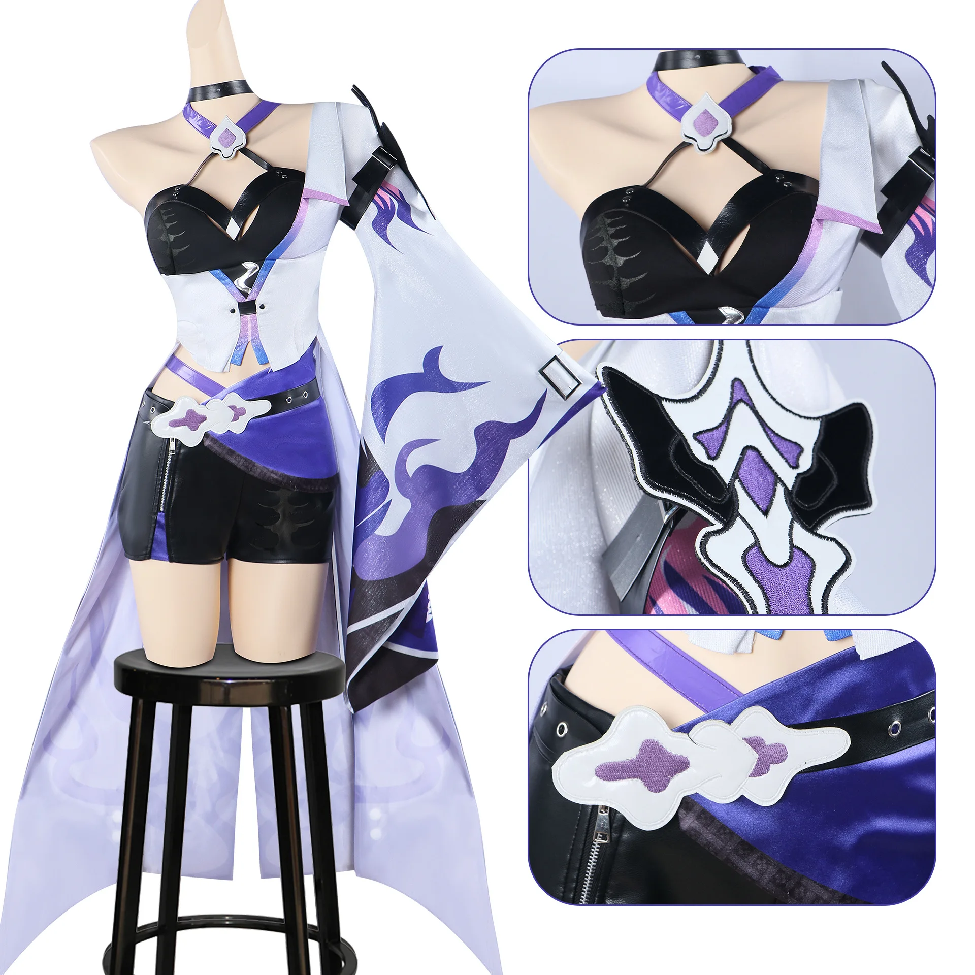 Honkai Star Rail Huangquan Peluca de Cosplay para mujer, accesorio de disfraz, pelo largo azul y blanco, accesorios para la cabeza, fiesta de Halloween