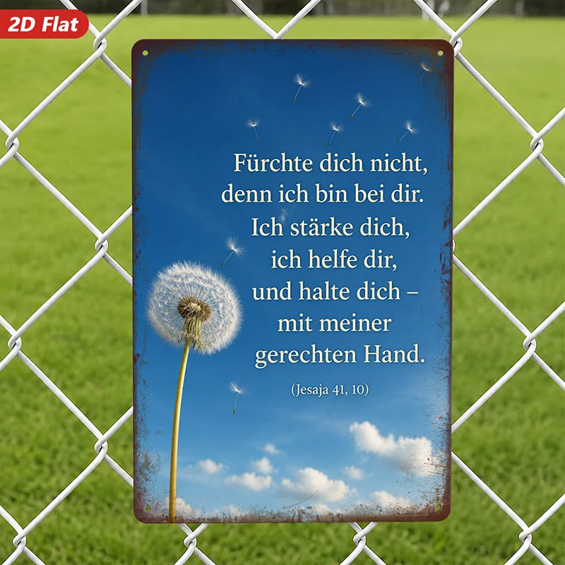 2D Flat, 1pc Metal Sign Wall Art, Dandelion Artwork, Inspirational German Quote, Minimalist Style, Home Decor, for Living Room