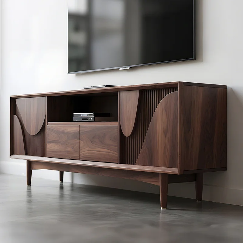 

2025 new light luxury new walnut living room TV cabinet simple modern TV retro floor drawer cabinet