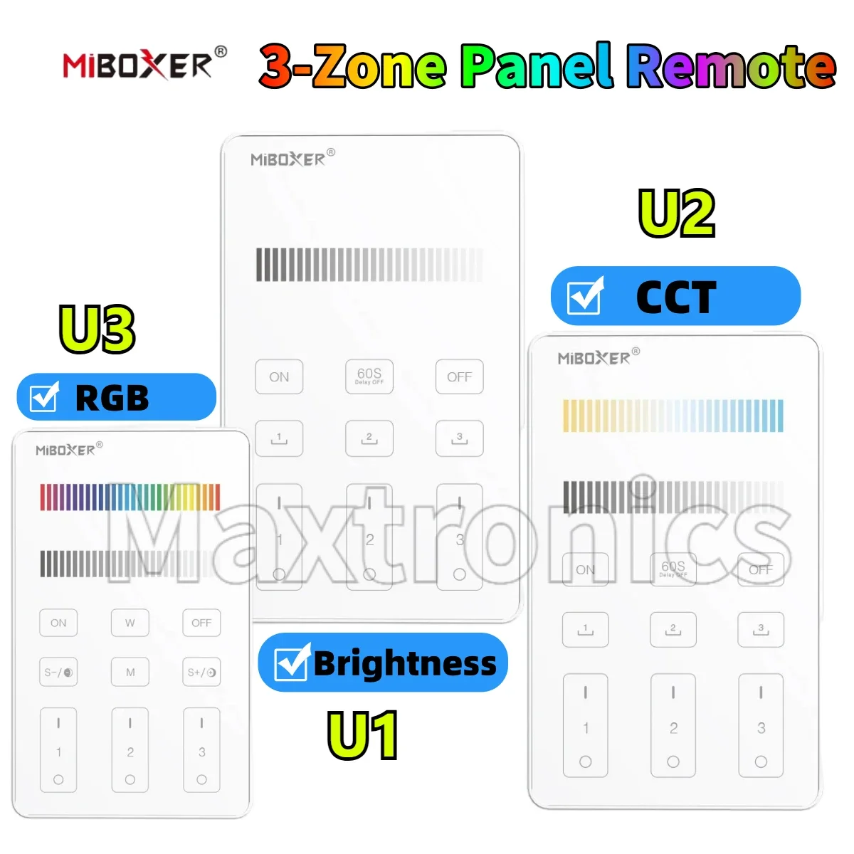 HOT Miboxer 3Zone Panel Remote LED Controller 2.4G Touch Wireless U1 Color Temperature CCT U2 RGB+CCT U3 Single Color Brightness