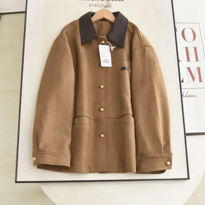 

Suede Jaet Women's Single-Button Color Blo Collar Workwear Sle Slimming Long Sve Mid-Length Coat