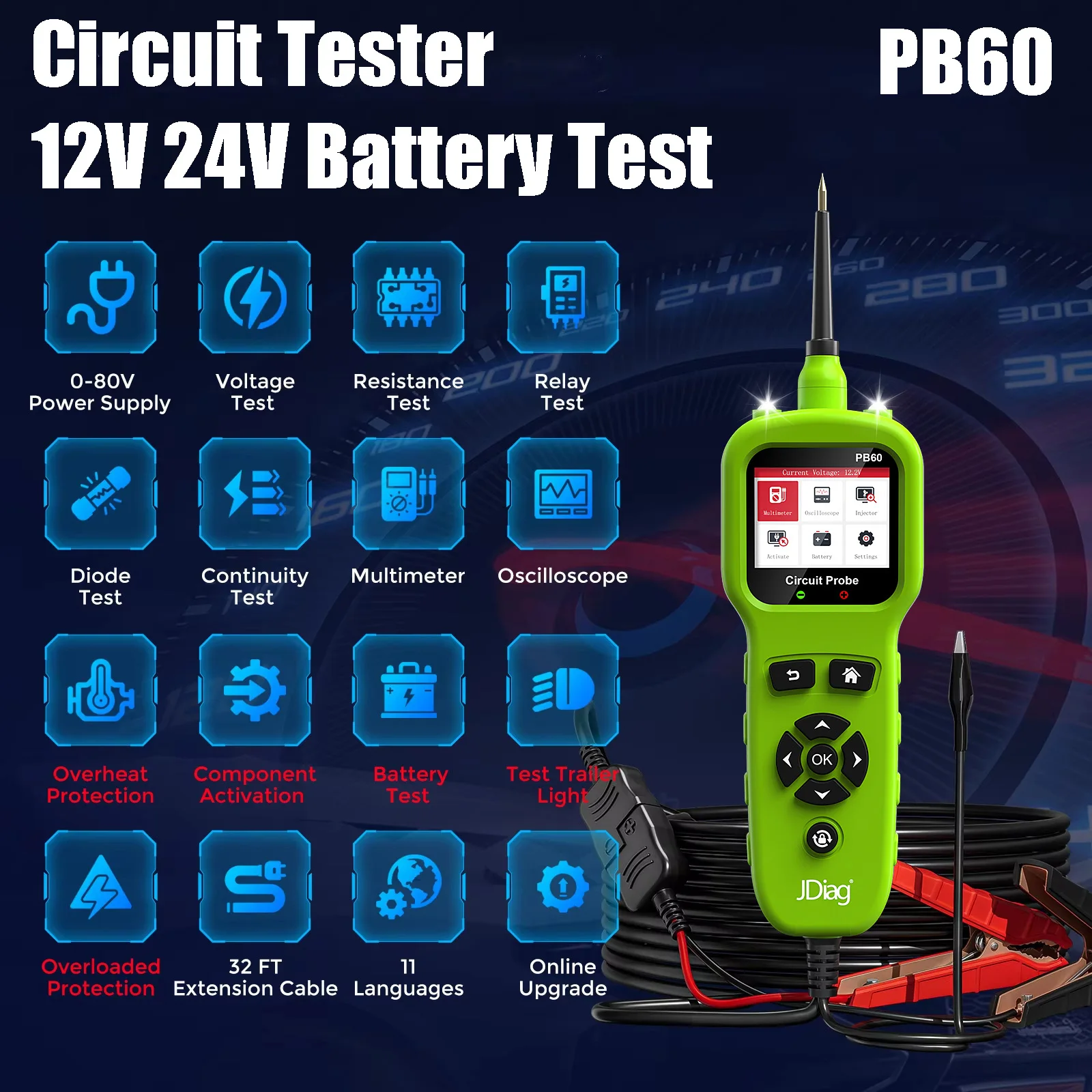 

2025 Новый OBDResource PB60 Автомобильный датчик сканирования мощности Автомобильный анализатор электрических цепей 12 В-24 В Тестер инжекторов Автомобильный мультиметр Тестер
