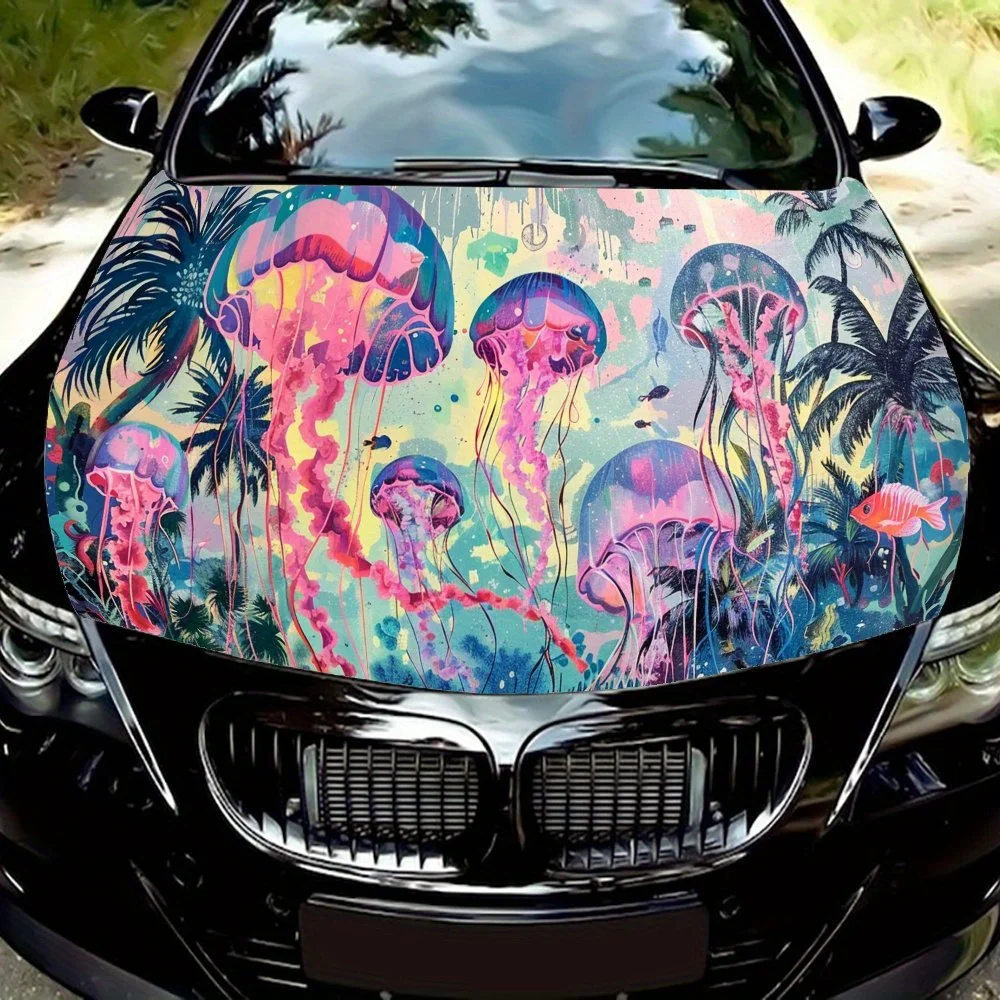 

Тропические - наклейки на капот автомобиля с принтом медузы, водонепроницаемые самоклеящиеся виниловые наклейки для автомобиля, защита украшения автомобиля