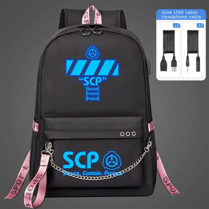 SCP Foundatio Children Backpacks Fashion Blue Fluorescent Luminous Kids school bag for boys Large Capacity Bag