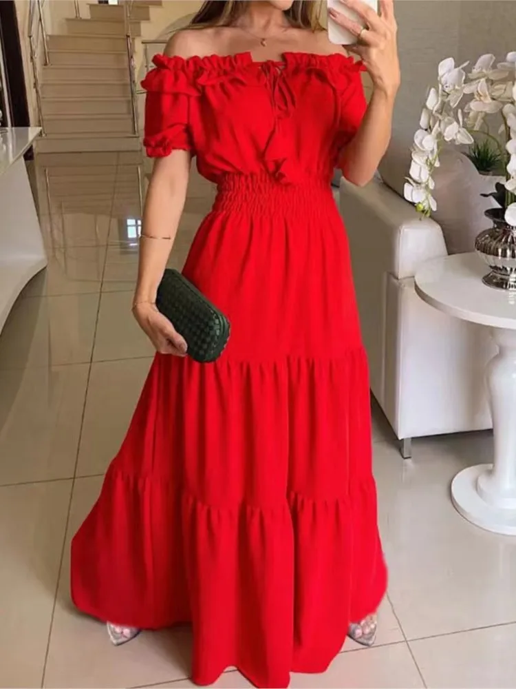 Abito Boho solido di colore nuovo arrivo estivo moda donna elegante abito da club per feste in spiaggia abiti maxi casual per abbigliamento donna