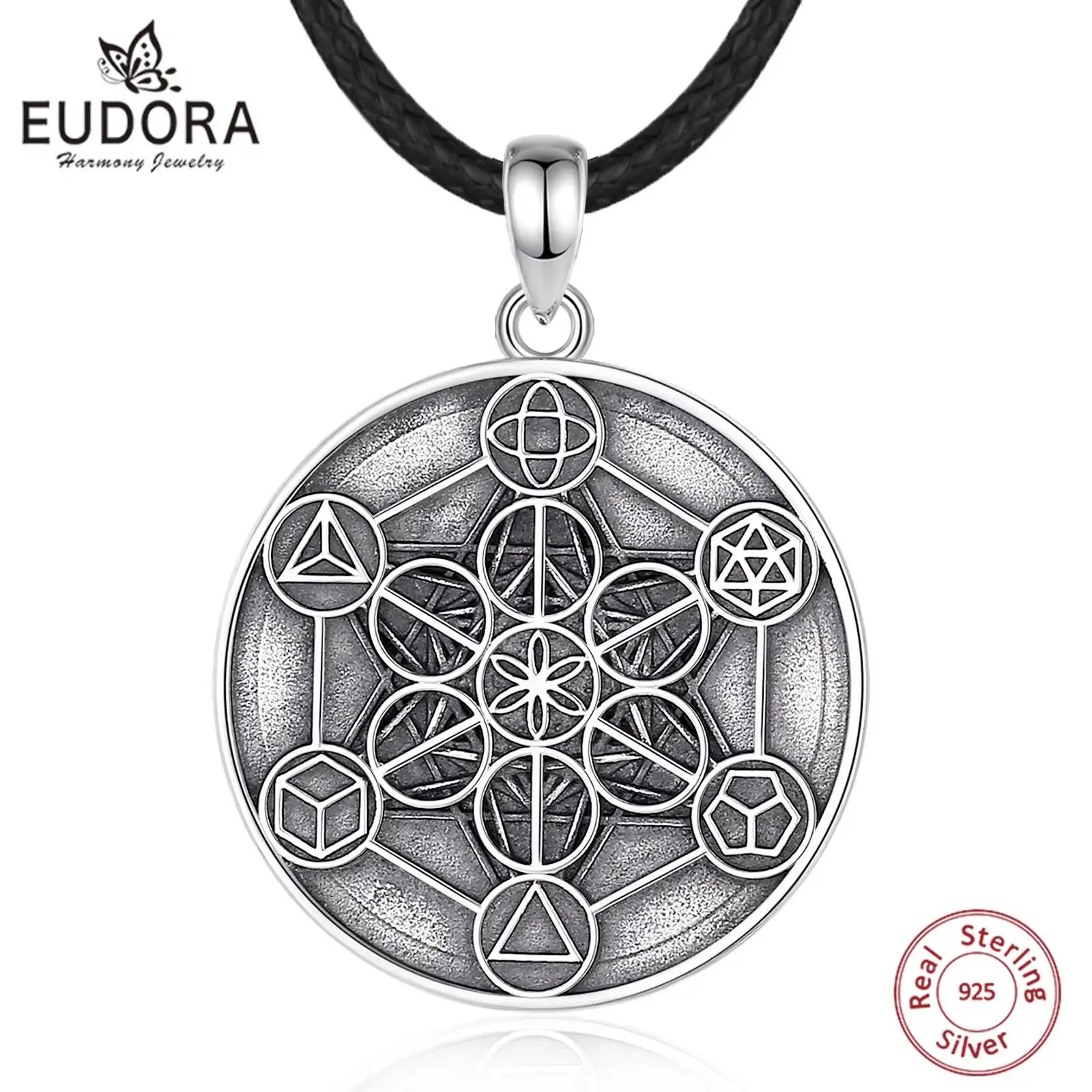 Eudora 925 Sterling Silver Angel Seal Archangel Metatron Cube Necklace Sacred Geometry Amulet Religious Spiritual Jewelry Gift