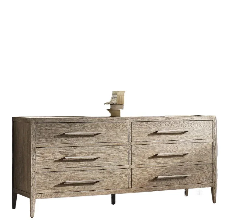 

Solid wood chest, American country antique oak gray chest of drawers, six chest of drawers, living room and bedroom storage