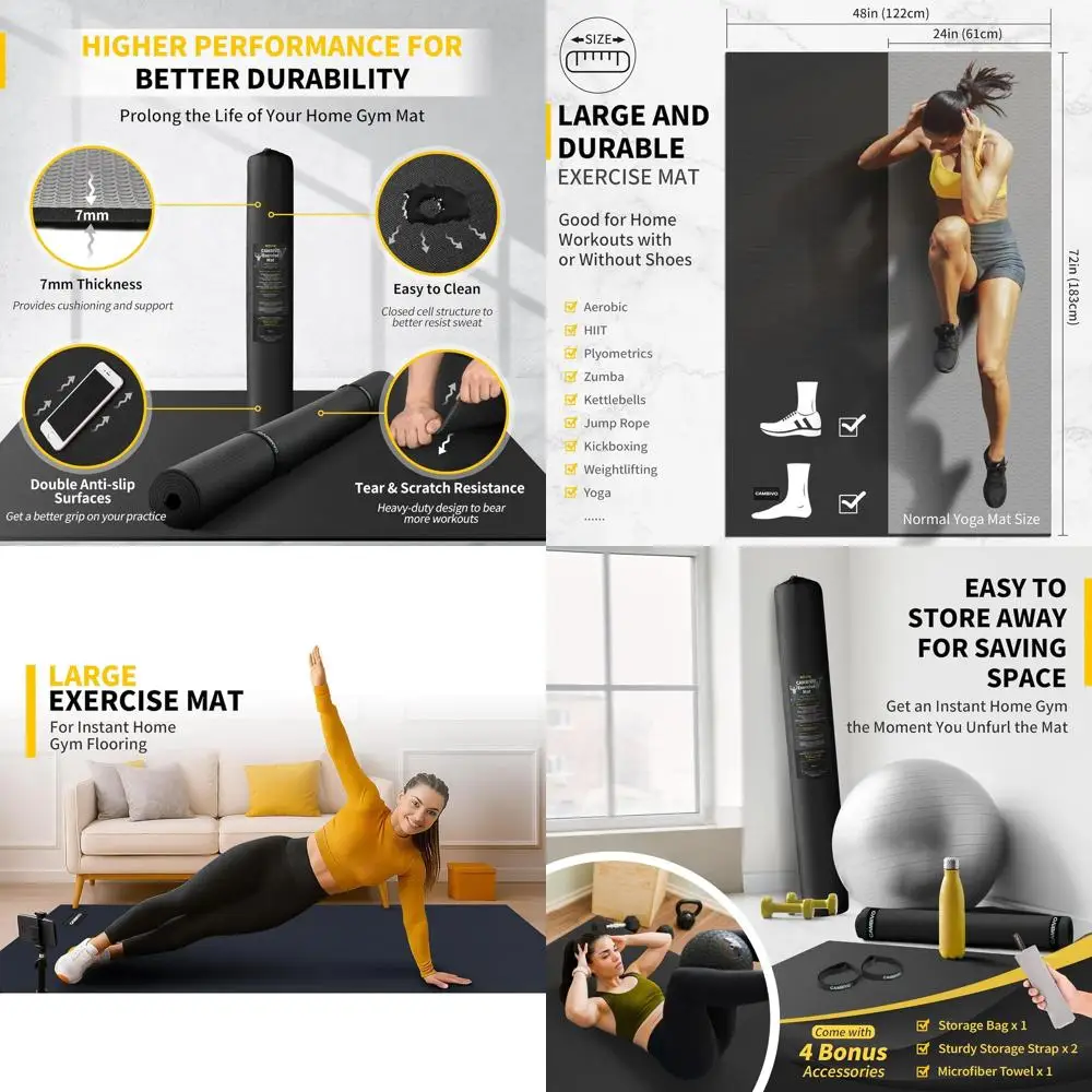 

Extra Thick 7mm Home Workout Mat, 8x6/7x5/6x4 Feet Sizes, Non-Slip Surface for Fitness & Cardio