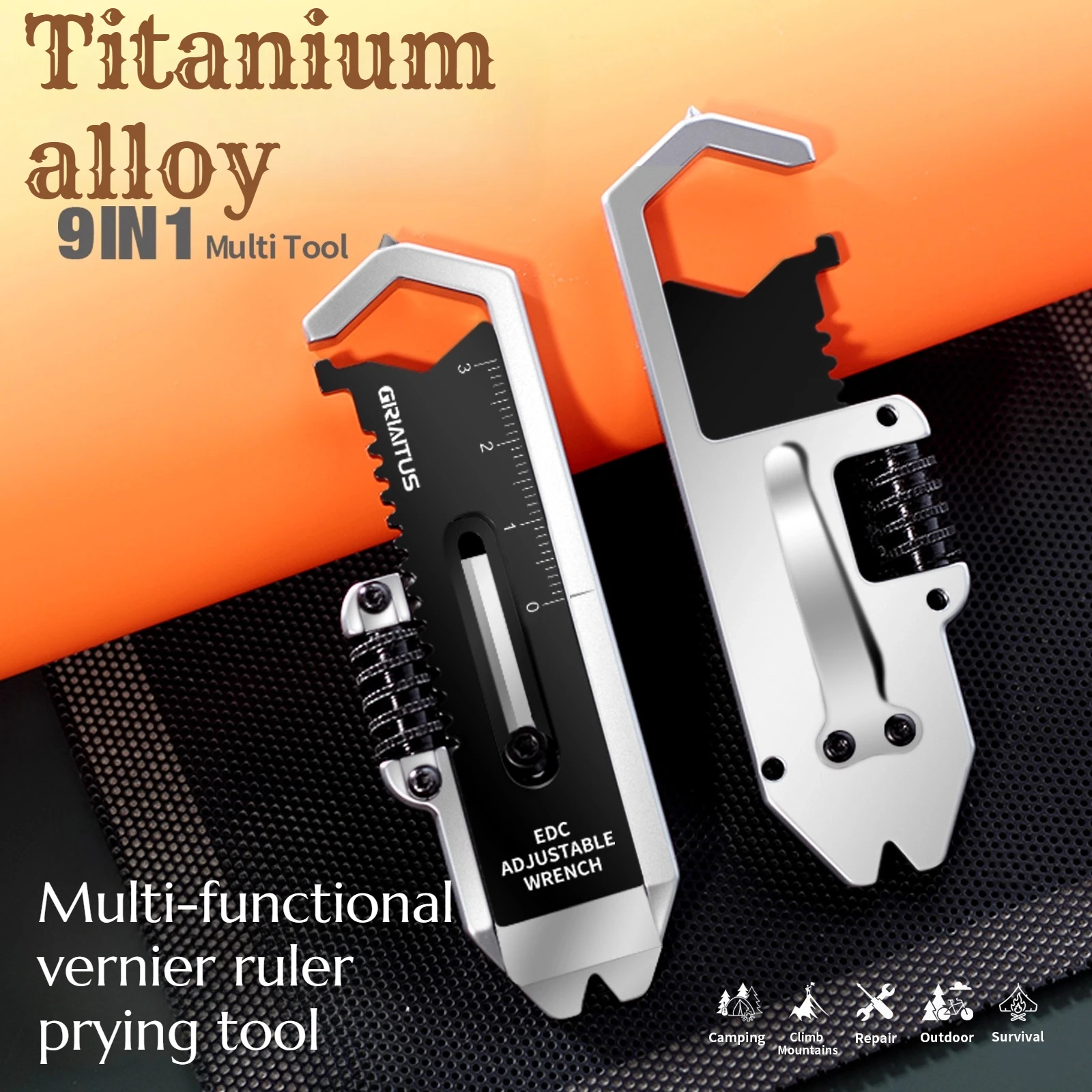 The Titanium Alloy High Quality Outdoor Camping Multi-functional Wrench Caliper EDC Set Comes with Tools