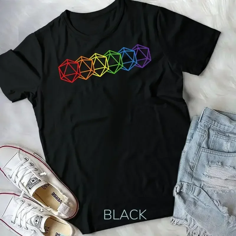 Rainbow D 20 Dice Dungeon Gamer LGBTQ Dragon Adventure Unisex T shirt Vintage Clothes