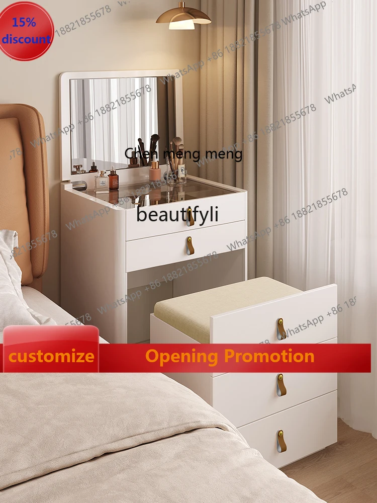 

S7486 ss Cream Bedside Table Dresser Storage Integrated Bedroom Simple Modern Bedroom Flip Makeup Table drawer furniture