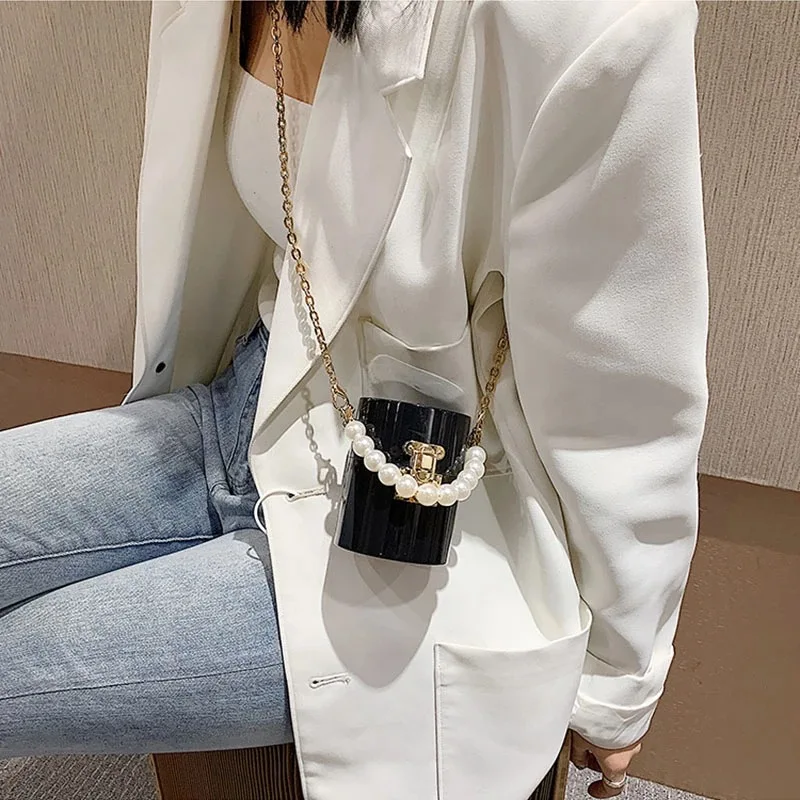 Mini Women\'s High Quality Transparent Crossbody Bag Female Luxury Designer Pearl Handbag Chain Shoulder Messenger Bags Purse