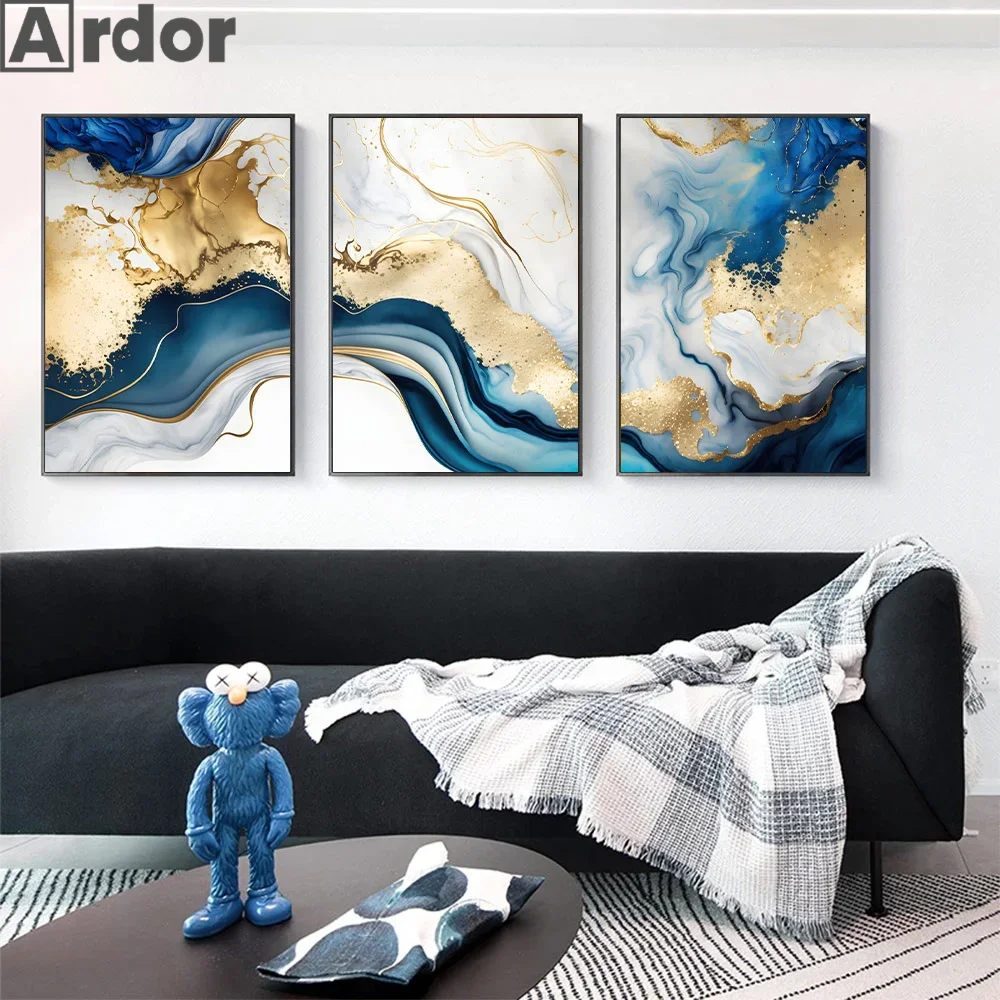 

Abstract Gold Blue Marble Wall Art Posters Canvas Painting Prints Pictures Modern Bedroom Living Room Interior Home Decoration