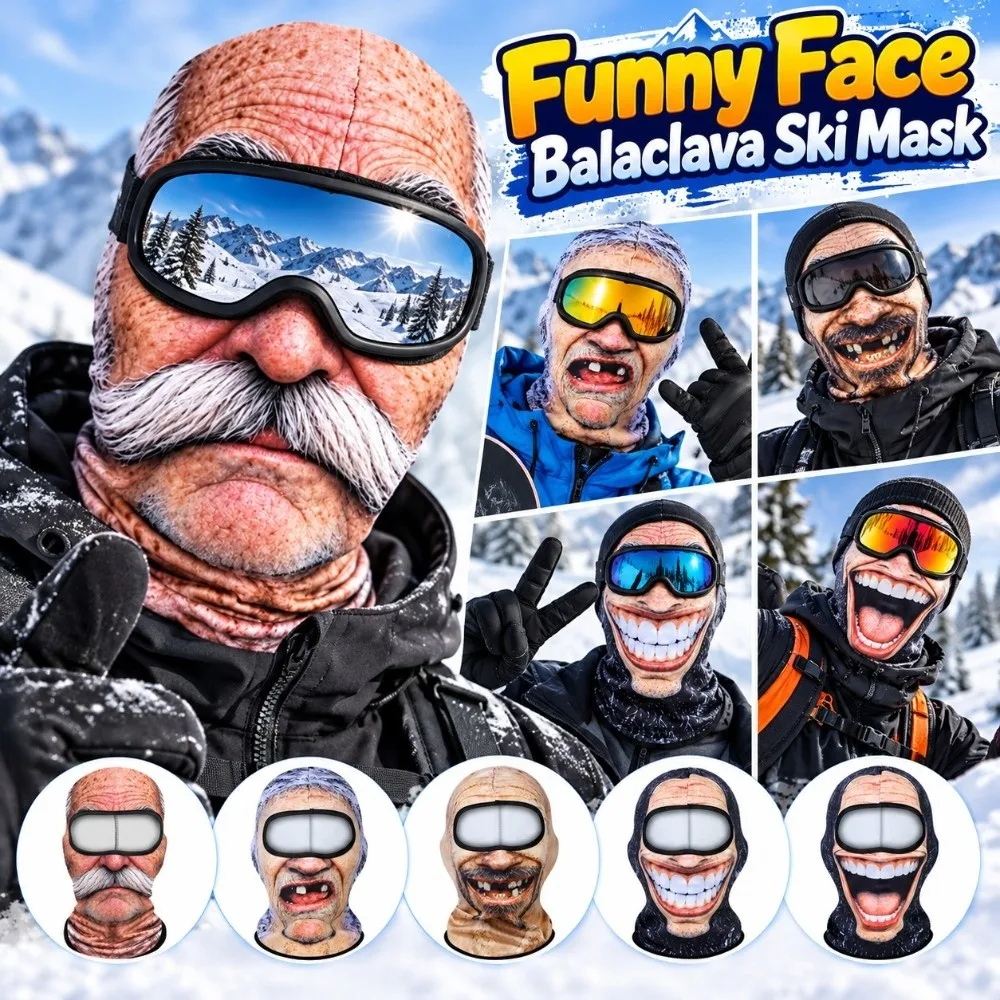 3D Face Print Old Man Balaclava Face Mask Full Coverage Realistic Winter Mask Cover Breathable Elastic Ski Mask Hood