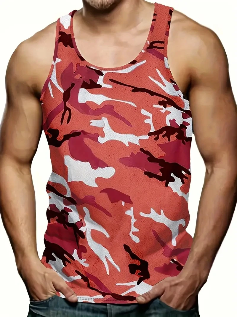 Camouflage Men\'s Sleeveless T-Shirt Summer Vest Clothes Pattern Print Outdoor Casual Man Gym Clothing Fashion Pullover Sportwear