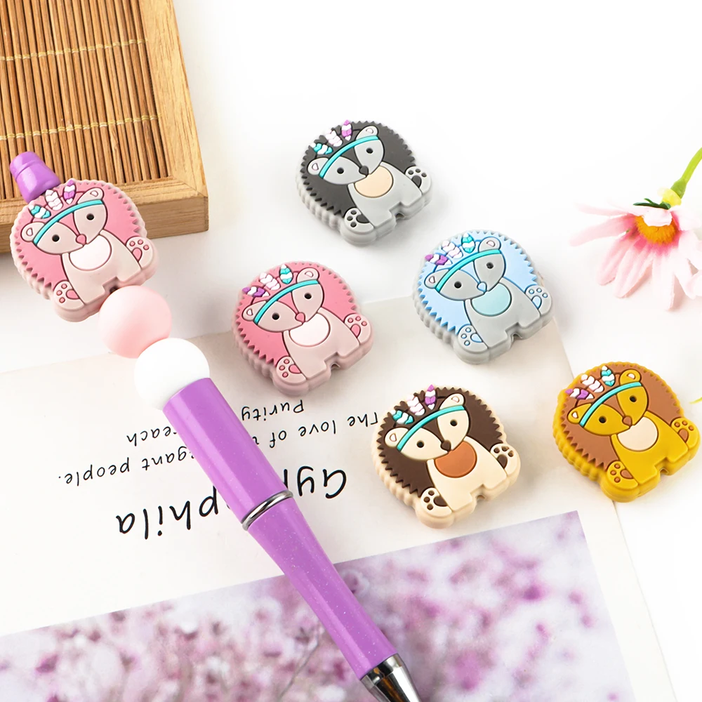 50-100pcs/Lot Fox Hedgehog Deer Animal Silicone Focus Bead Pendant DIY Accessories For Jewelry Making Bracelet