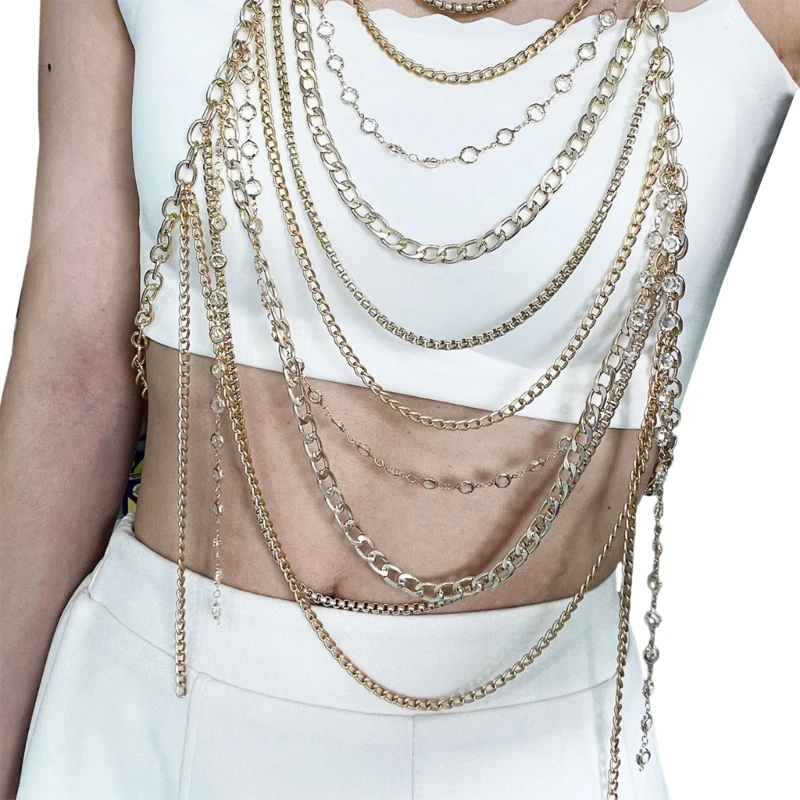 

Women Multilayer Rhinestones Body Chain Halter Neck Backless Body Jewelry Top Drop shipping