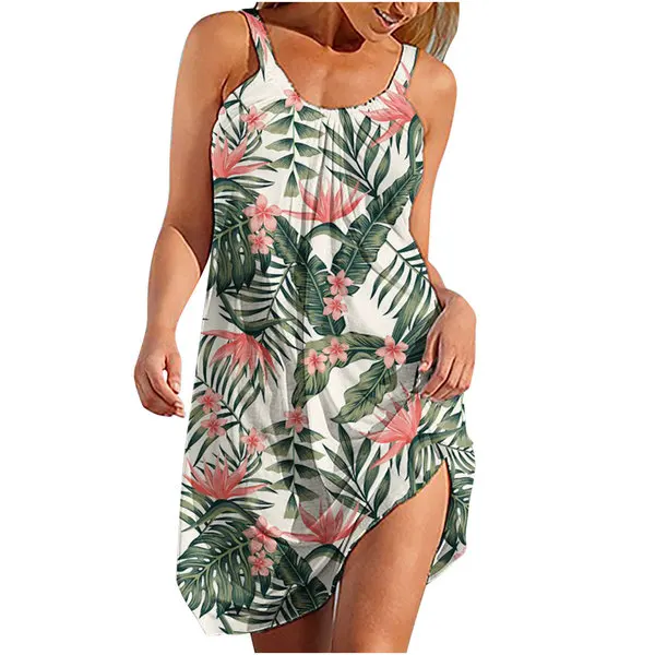 Summer New 3D Leaf Pattern Printed Strap Sleeveless Beach Skirt Women's Summer Hawaiian Vest Feminino Pajamas Traf Sling