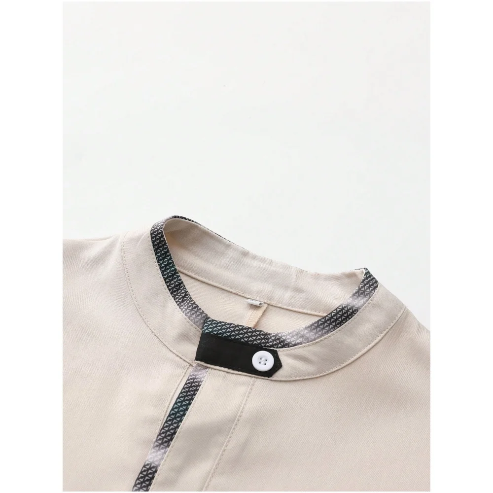 新ムスリム男性用ローブ ライトグレー エレガント レトロ 中東エスニック風 プリントボタン メンズローブ シンプル ルーズ カジュアルローブ