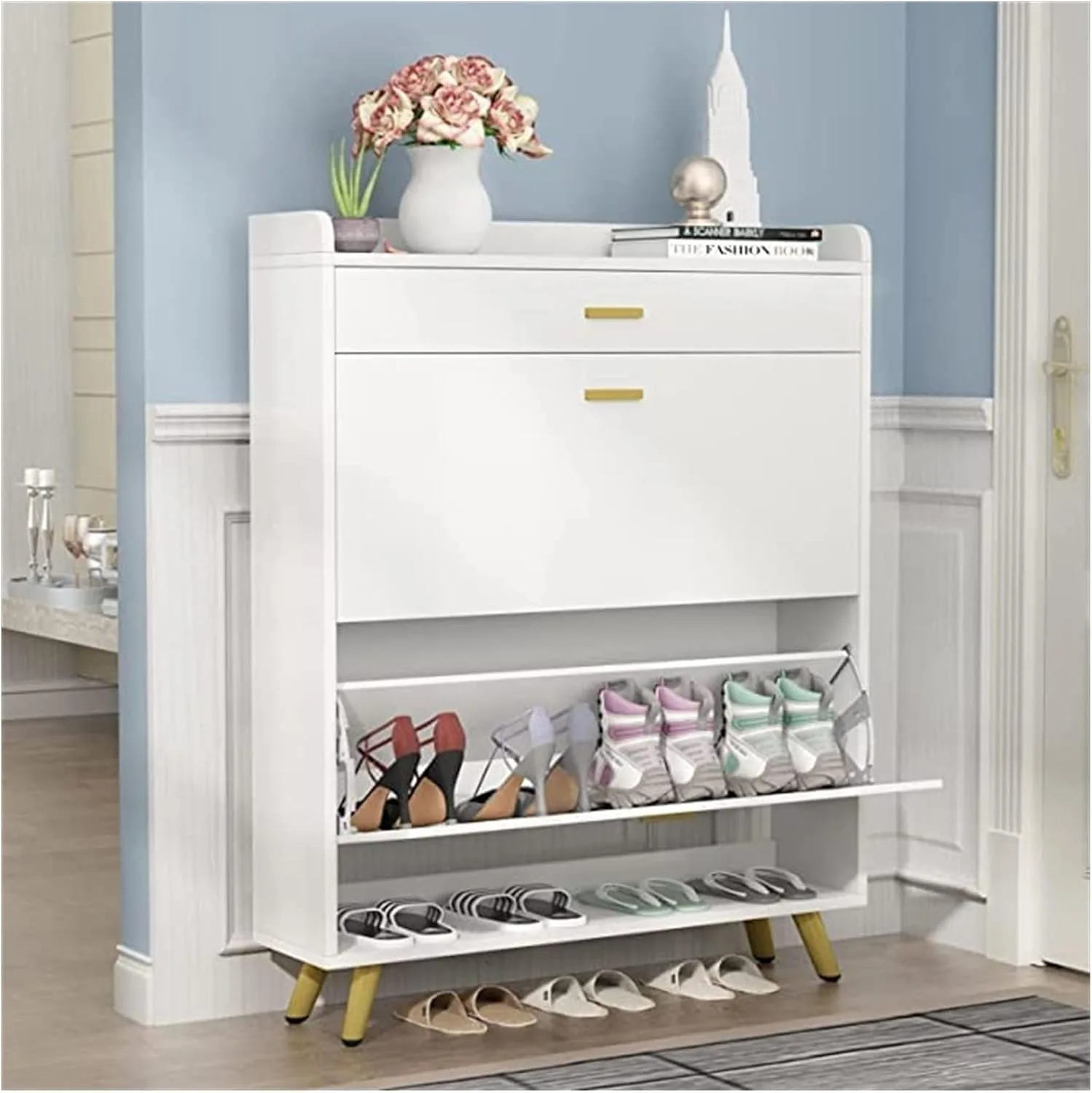 Tipping bucket shoe rack, indoor storage at the door of the home, large capacity, ultra-thin, narrow and economical dust-proof