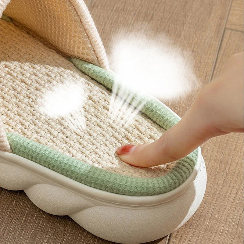 Linen Slippers Women Indoor Slippers Comzy Anti-Slip House Cotton Shoes Cute Bowknot Flat Slipper Couples Slides image 6