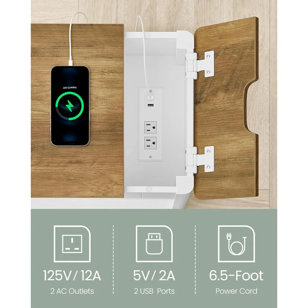 Mesa auxiliar con estación de carga, mesa auxiliar con puertos y tomas USB, mesita de noche con almacenamiento, para salón, dormitorio,