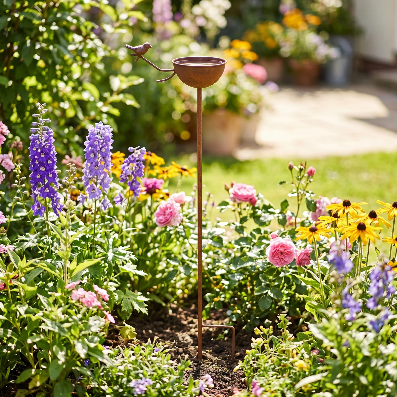 bird-feeder-with-ground-stake-rustic-garden-stake-with-bird-feeder-rainwater-bowl-decorative-water-feature-outdoor-for-gardeners